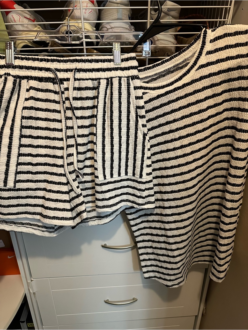 Striped Black & White Knit Short Set- Women's Casual